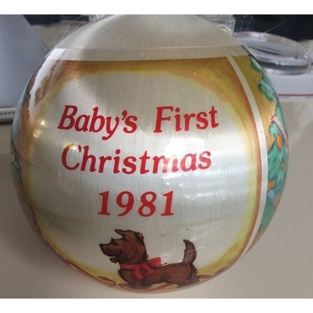 Vintage Babyās First Christmas 1981 Satin Ball Ornament
